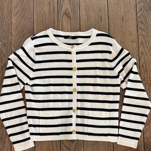 Striped Black and White Women's Cardigan Sweater